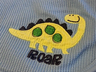 Gerber Blue Thermal Waffle Weave Woven Baby Blanket Dino Dinosaur Roar  - Image 1 of 4