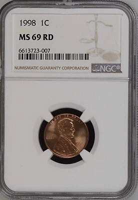 1998 1C RD Lincoln Memorial One Cent  NGC MS69RD    6613723-007 - Image 1 of 2
