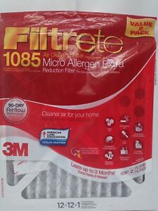 2 PK  Genuine 3M Filtrete Micro Allergen Extra MPR 1085 Air Filter 12x12x1 NEW