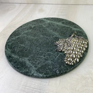Vtg Godinger Silver Art Green Marble 10” Round Cheese Board Charcuterie Grapes  - Picture 1 of 9
