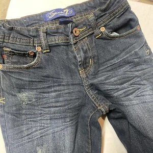 At Seven Jeans Youth Size 7 Dark Wash Straight Leg Button Front Girls - Picture 1 of 4