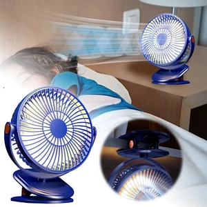 USB Desk Fan With Night Light Clip On Mini Fan For Dorm Room Desktop Portable - Picture 1 of 8