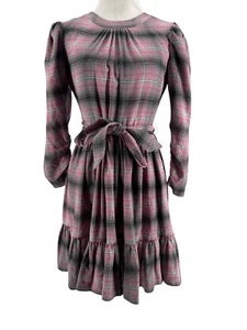 Likely Women's Pink Plaid Griffyn Mini Tie Waisted 3/4 Sleeve Dress Size 0 - Picture 1 of 6