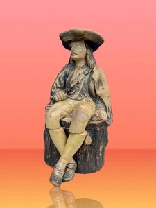 Antique Austrian Ceramic Tobacco Jar Humidor Figural Seated Man w/ Pipe Pottery - Picture 1 of 24