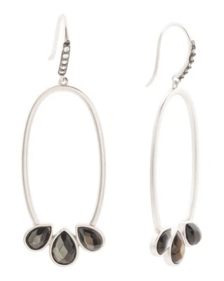 Brincos grandes FREIDA ROTHMAN prata lágrima aberta cor prata/cinza NOVO - Imagem 1 de 2