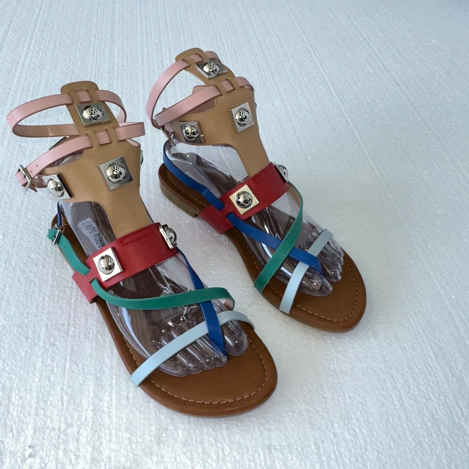 Cape Robbin Gladiator Sandals Studded Strappy Red Blue Green Size 8.5 Festival - Image 1 of 4
