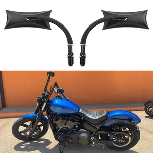 Black 8mm Rear View Mirrors For Harley Softail Slim Fatbob CVO Street Road Glide - Picture 1 of 16