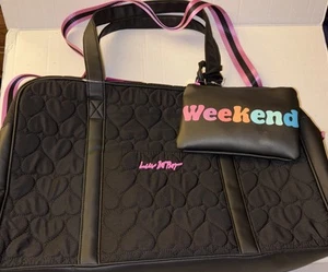 NWT Betsey Johnson LB KRUSH Black Quilted Hot Pink Trim Weekender Duffle Bag - Picture 1 of 18