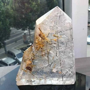 3.62LB natural black hair quartz obelisk crystal point energy healing - Picture 1 of 3