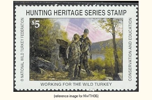 HALFPRICESOCIETY NWTF Hunting Heritage Series Stamp 2009 $5.00 (with son) - Image 1 of 1