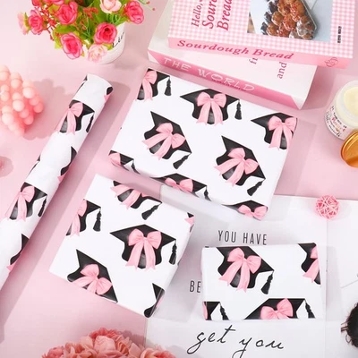 17"x32.8' Rosa Arco Negro Graduación Gorra Regalo Envoltura Mini Rollo Felicidades Grado Foto 1 de 4