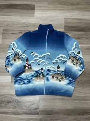 Vintage 90s Blair Womens Lighthouse Beach Scene Graphic Nature Fleece Sz Large - Image 1 of 4
