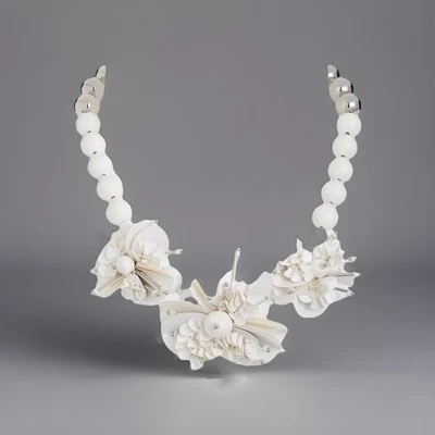 Kate Spade Vibrant Life Sequin & Bead Leather Flower Necklace White/SILVER - Image 1 of 4