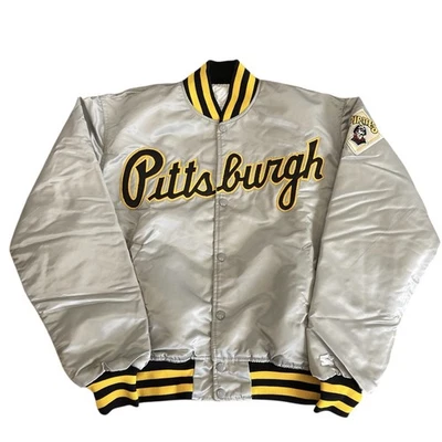 Винтажная бейсбольная куртка Pittsburgh Pirates стартовый размер большой 90-е MLB редкая серебристая - Изображение 1 из 3