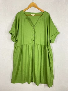 Grae Linen dress plus size 22 pea green smock linen blend v-neck buttons - Picture 1 of 16