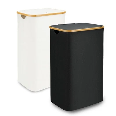 Wäschtruhe 100 L mit Bambusrahmen mit herausnehmbarer Tasche,Wäschekorb  faltbar - Bild 1 von 4