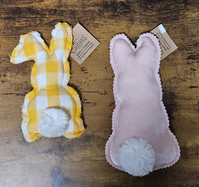 NWT Primitive 2 Easter Spring Stuffed Bunnies Fluffy Tail COLLINS PAINTING Decor - Image 1 of 4