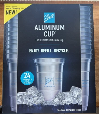 Taza de aluminio bola tazas de fiesta reciclables - 16 oz/24 paquetes TOTALMENTE NUEVA Foto 1 de 4