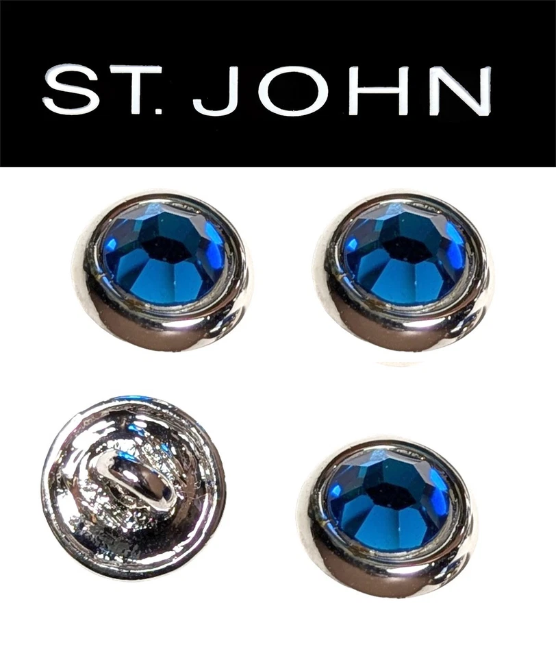 St John Knits (0.35 Inch) Silver Tone Cobalt Blue Crystal Buttons - Image 1 of 1