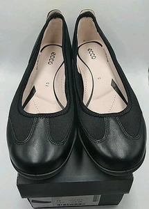 ECCO Bluma Pewter Black Leather Mesh Ballet Flats Size 12 EU 43 - Picture 1 of 12