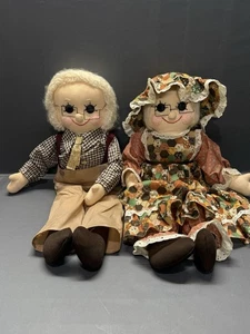 Vintage OOAK Country Grandma & Grandpa Dolls Handmade Stitching 14"+ Raggedy - Picture 1 of 8