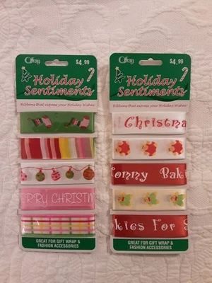 Holiday Sentiments Offray Fabric Ribbon, 2 Pks, NIP, 10 Designs - Image 1 of 4