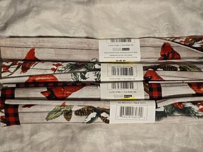 4 FAT QUARTERS Red Cardinal 100% Cotton Winter Snow Pinecone Plaid Berries Holly - Image 1 of 3