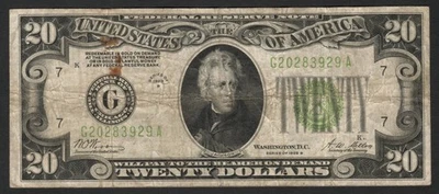 1928-B $20 "Redeemable in Gold" Lime Green Seal FRN Fr 2052G Chicago IL District - Image 1 of 2