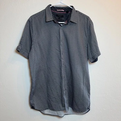 Camisa Ted Baker London Para Hombres Talla 5 Estampado Geométrico Manga Corta Con Botones Foto 1 de 4