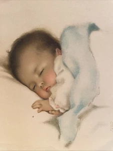 ANTIKE BABY LITHO BESSIE PEASE GUTMANN 11,5x 13,5" LITTLE BIT OF HEAVEN - Bild 1 von 6