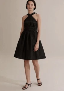 COUNTRY ROAD Dress Size 10 Black Halter Neck Linen/Silk Blend Dress BNWT - Picture 1 of 13