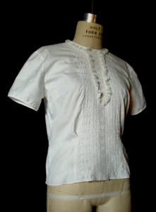 Vtg 1960s MCM Women's WHITE Cotton TOP, Lacy Details, Short Sleeve by RHODA LEE - Picture 1 of 10