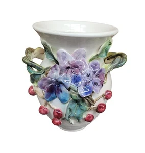 Handmade Ceramic Vase With Floral & Berry Design By Lark Elizabeth Rodrigues - Picture 1 of 12