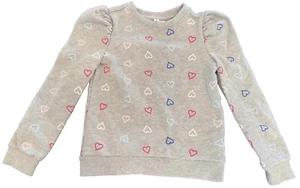 Janie & Jack Multicolor Heart Pattern Grey Ruched Shoulder Sweatshirt Girls Sz 7 - Picture 1 of 5
