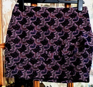 VGC BERSHKA Ladies ORCHID PINK GLITTERY FANTAIL Print Salsa Frill Skirt M W29" - Picture 1 of 5