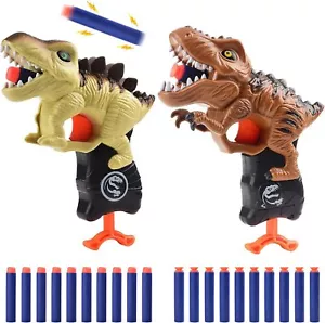  2Pack T-rex & Stegosaurus Small Dinosaur Blaster Gun Toys for Boys 3-6 Year Old - Picture 1 of 5