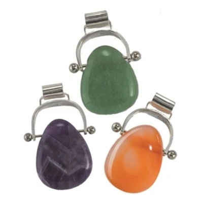 Edelstein Anhänger Trommelstein Halter Wechselbogen Messing silberfarben   - Bild 1 von 2