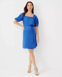 NWT Ann Taylor Floral Puff Sleeve Square Neck Dress Size 0P Dazzling Blue $169 - Picture 1 of 4