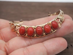 RARE SIGNED Vintage Navajo 14K Yellow Gold Coral Cuff Bracelet 15.7 Grams! - Picture 1 of 6