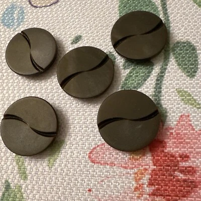 5 Vintage 3/4” DARK BROWN Round Shank Indent Swirl BUTTONS - Image 1 of 4