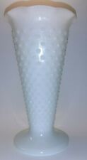 VINTAGE ANCHOR HOCKING WHITE DOT DASH HOBNAIL MILK GLASS TRUMPET VASE 9.5"H EUC