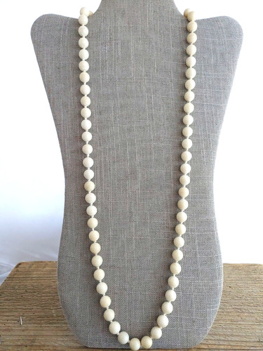 OFF WHITE "Collana Perline Pietra Bianca Spinta Annodata 9mm Perline Continue 33""