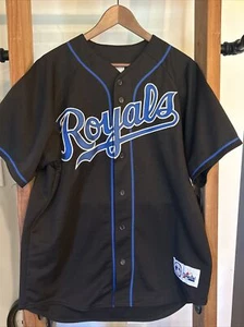 Mens Large Kansas City Royals Majestic stitched black jersey vintage USA - Picture 1 of 6