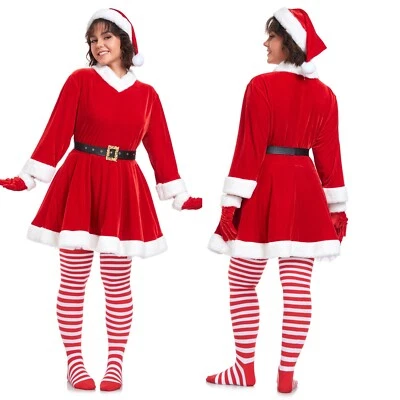 Mujeres Damas Sra Santa Claus Disfraz Navidad Navidad Vestido Elegante Conjunto Foto 1 de 4