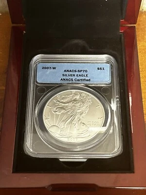 2007 W 1oz SILVER EAGLE $1 ANACS SP70 BLUE LABEL IN A BOX UNCIRCULATED - Image 1 of 4