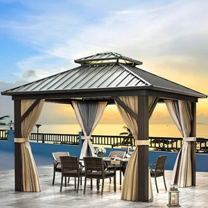 10x10ft Gazebo Hardtop 2Tiers with Netting Curtains Outdoor Aluminum Garden Tent - Picture 1 of 5