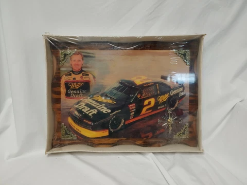 NASCAR Vintage Wood Wall Clock #2 Rusty Wallace 18.5"x13.5" New Sealed!  NOS Cover