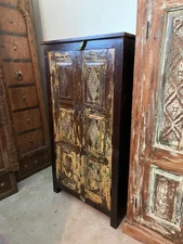 Antique Teak Cabinet, Rustic Hall Cabinet, Spanish Farmhouse Boho Chest Armoire