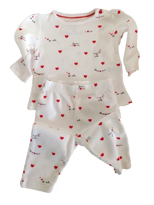 Pyjama - C&A Baby Club - Gr. 68 - 2 Teiler - weiß mit Herzen - Bild 1 von 3