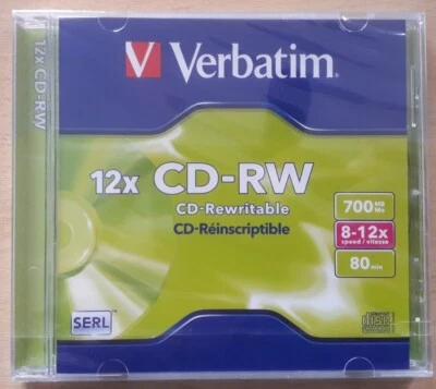 VERBATIM: 1×CD-RW 80MIN 700MB (8-12x SPEED, REWRITABLE) *NEW/SEALED* - Image 1 of 2